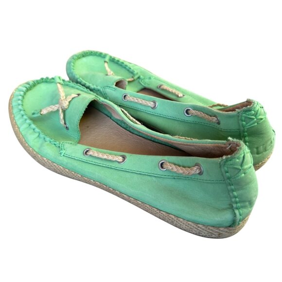 Ugg Slip On Comfort Flat Moccasin Mint Green Leather Espadrille Flats Size 10 - Picture 9 of 12